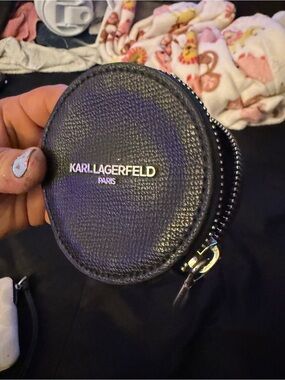 Karl Lagerfeld Black Textured Round Mini Coin Pouch